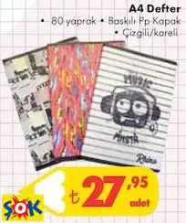 A4 DEFTER • 80 YAPRAK • BASKILI PP KAPAK • ÇİZGİLİ/KARELİ